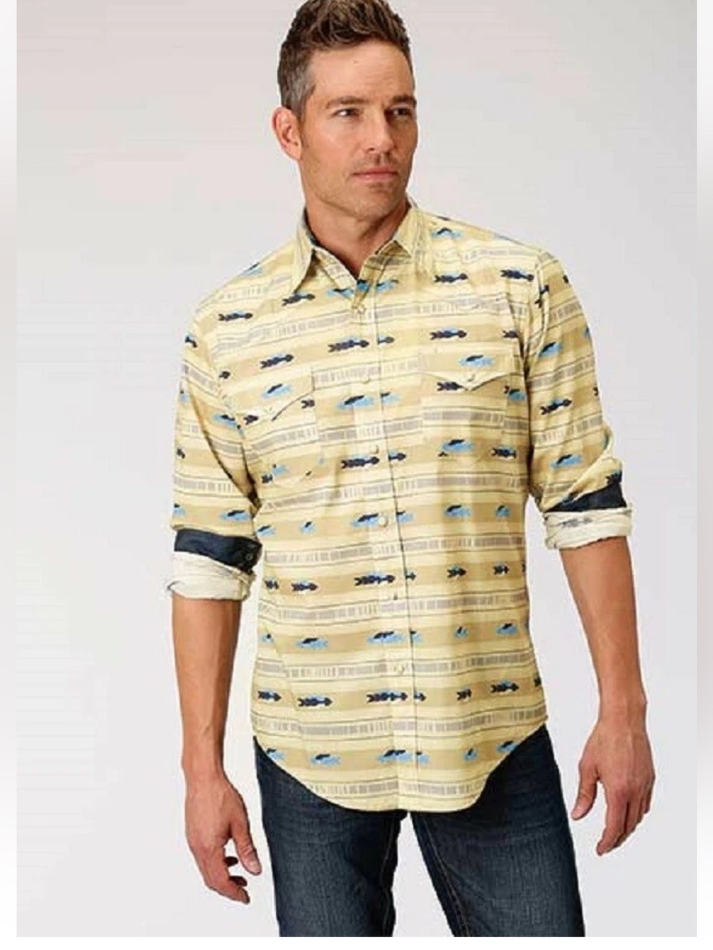 Men's Roper Button Down XXL Yellow Aztec Arrow Patterned Long-Sleeve Shirt NWT